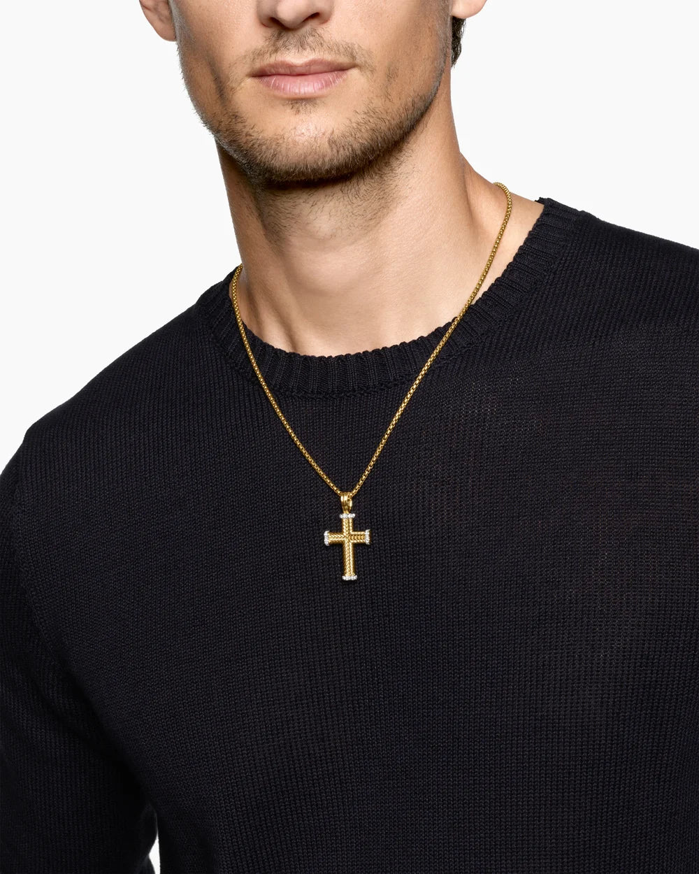 Chevron Cross Pendant 18K Yellow Gold with Diamonds, 33mm