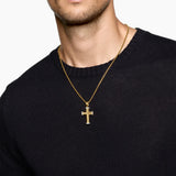 Chevron Cross Pendant 18K Yellow Gold with Diamonds, 33mm