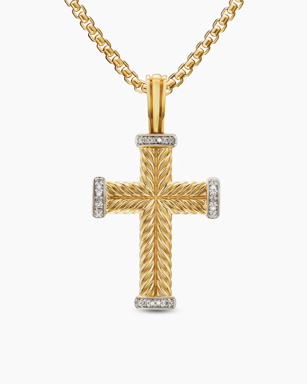 Chevron Cross Pendant 18K Yellow Gold with Diamonds, 33mm
