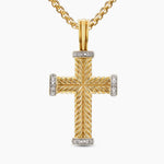 Chevron Cross Pendant 18K Yellow Gold with Diamonds, 33mm