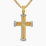 Chevron Cross Pendant 18K Yellow Gold with Diamonds, 33mm