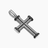 Chevron Cross Pendant in Sterling Silver with Black Diamonds, 33.5mm