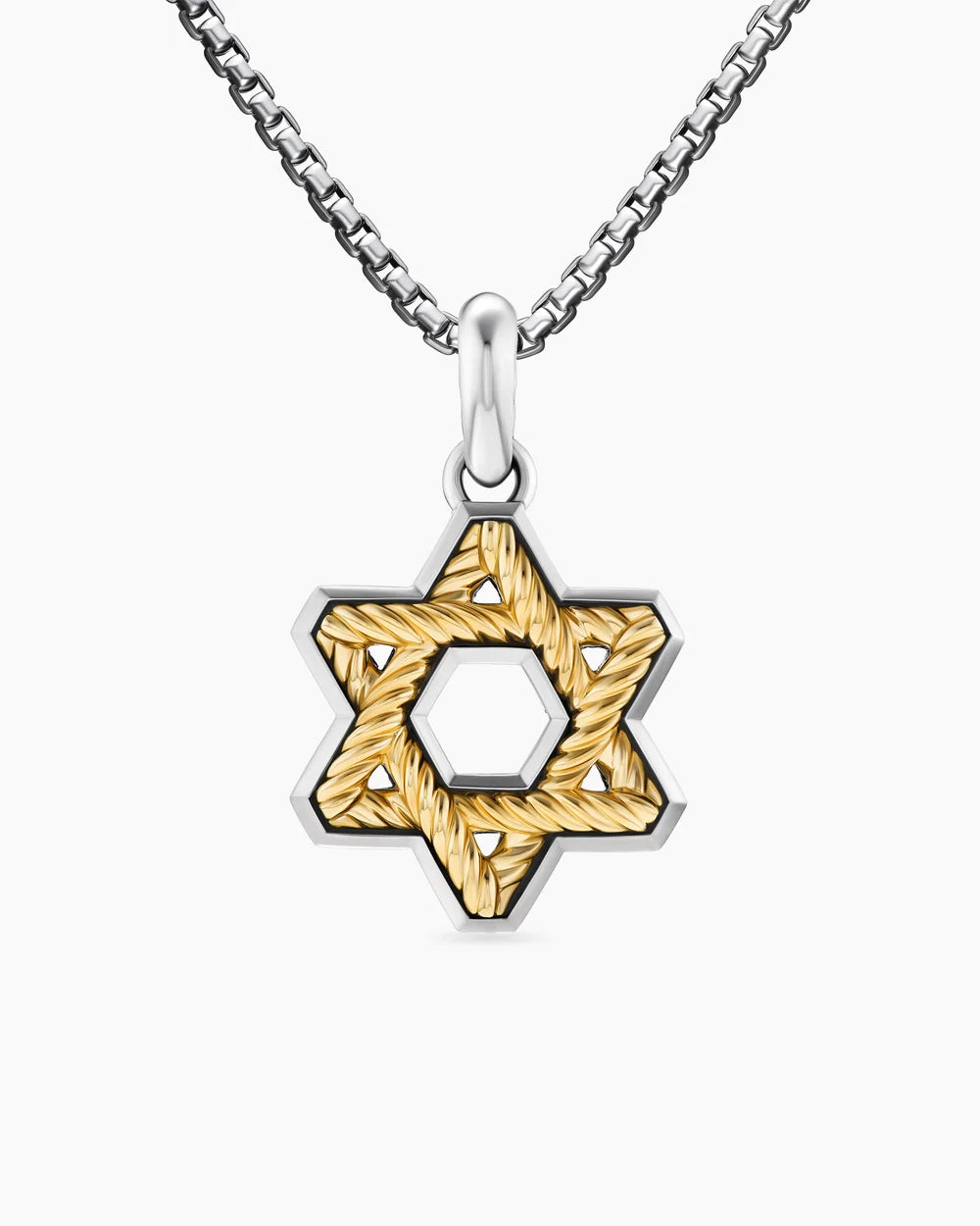 Cable Star of David Amulet Sterling Silver with 18K Yellow Gold, 19mm