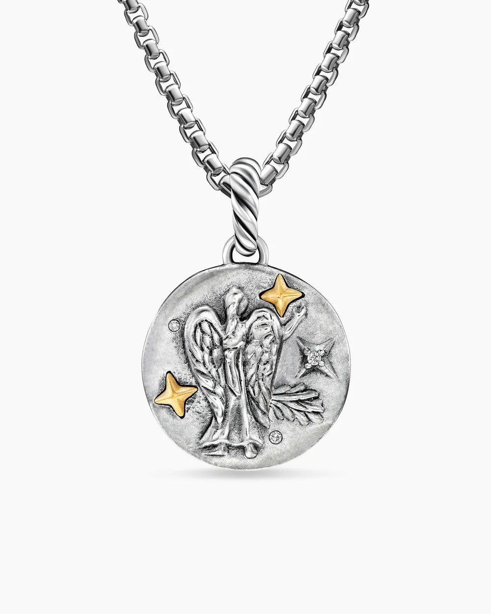 Virgo Amulet Sterling Silver with 18K Yellow Gold and Diamonds, 19mm