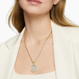 DY Elements® Disc Pendant in 18K Yellow Gold with Mother of Pearl and Diamond Rim, 24mm
