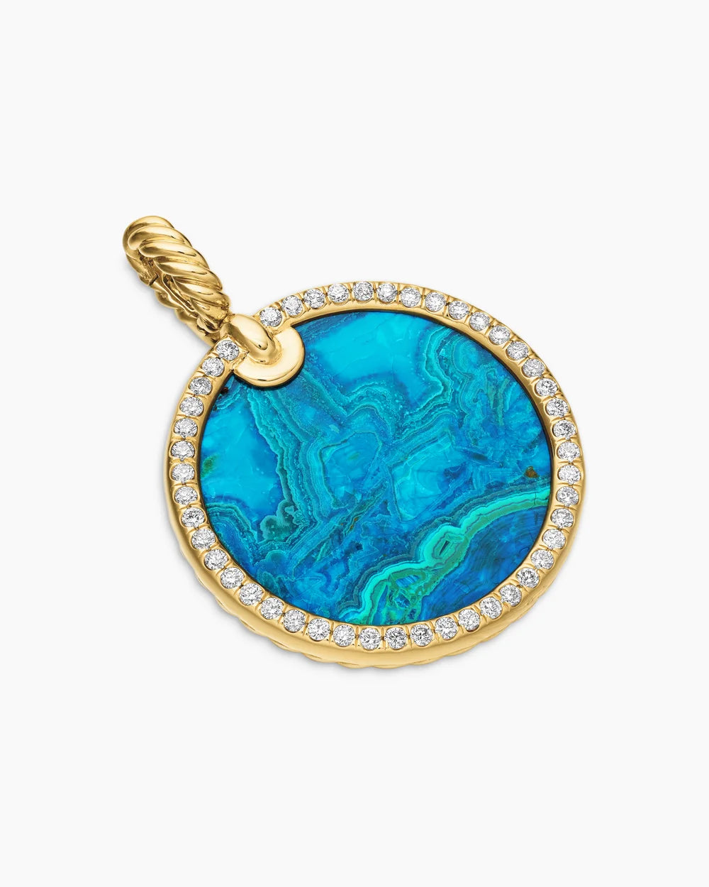 LIMITED DY ELEMENTS® DISC PENDANT 18K Yellow Gold with Chrysocolla and Diamonds, 24mm