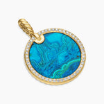 LIMITED DY ELEMENTS® DISC PENDANT 18K Yellow Gold with Chrysocolla and Diamonds, 24mm