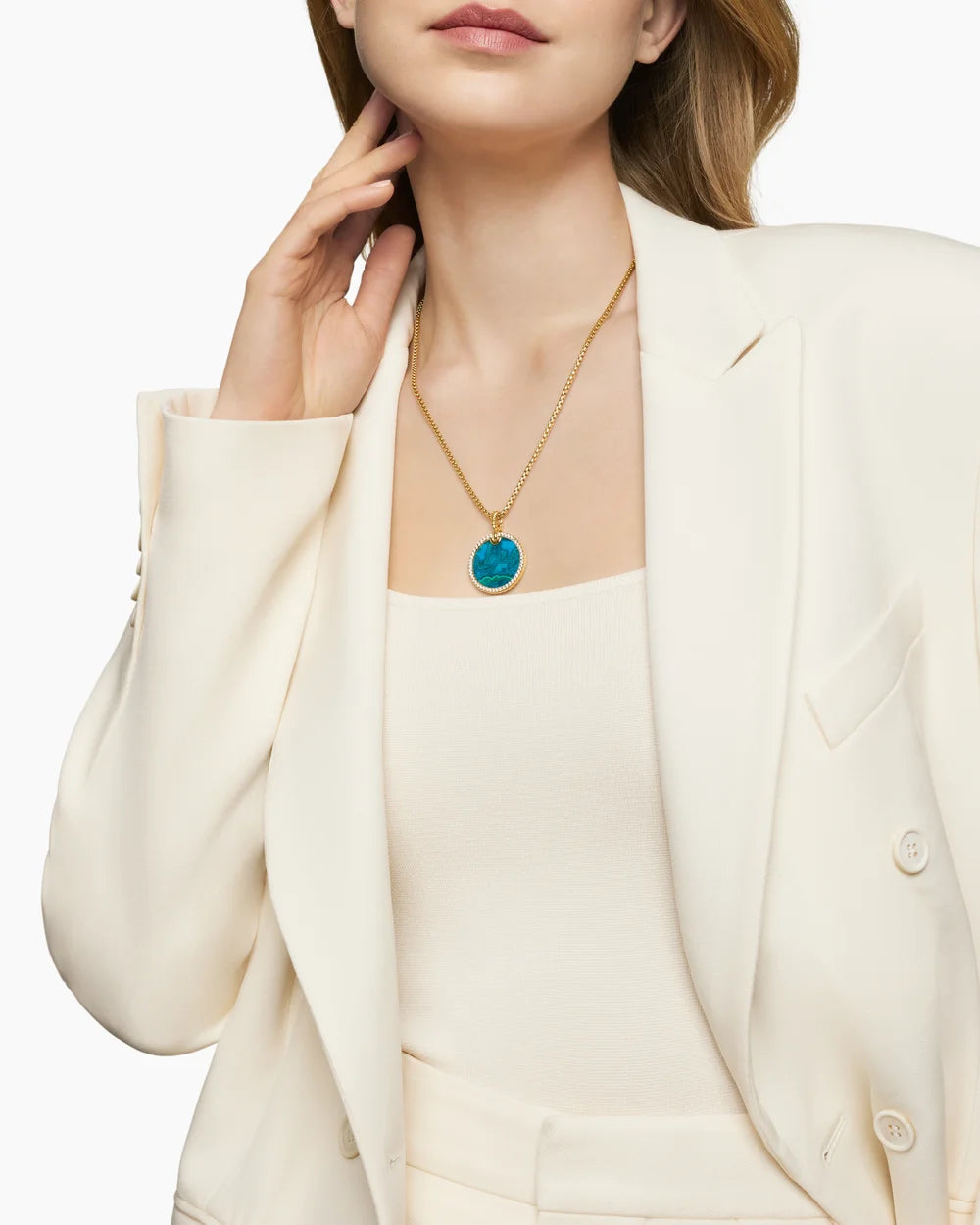 LIMITED DY ELEMENTS® DISC PENDANT 18K Yellow Gold with Chrysocolla and Diamonds, 24mm