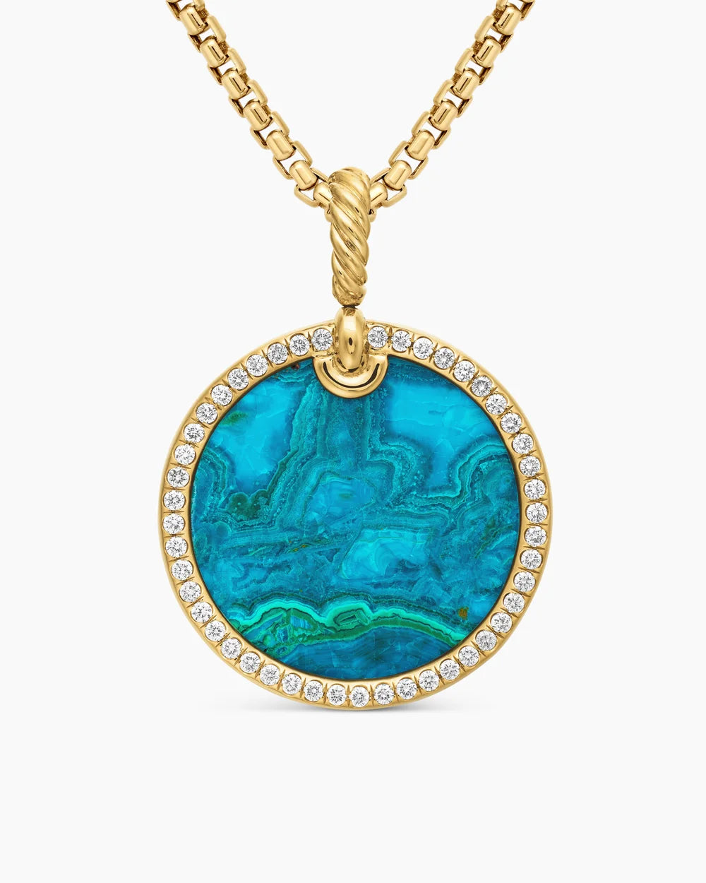 LIMITED DY ELEMENTS® DISC PENDANT 18K Yellow Gold with Chrysocolla and Diamonds, 24mm