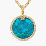 LIMITED DY ELEMENTS® DISC PENDANT 18K Yellow Gold with Chrysocolla and Diamonds, 24mm