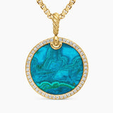 LIMITED DY ELEMENTS® DISC PENDANT 18K Yellow Gold with Chrysocolla and Diamonds, 24mm