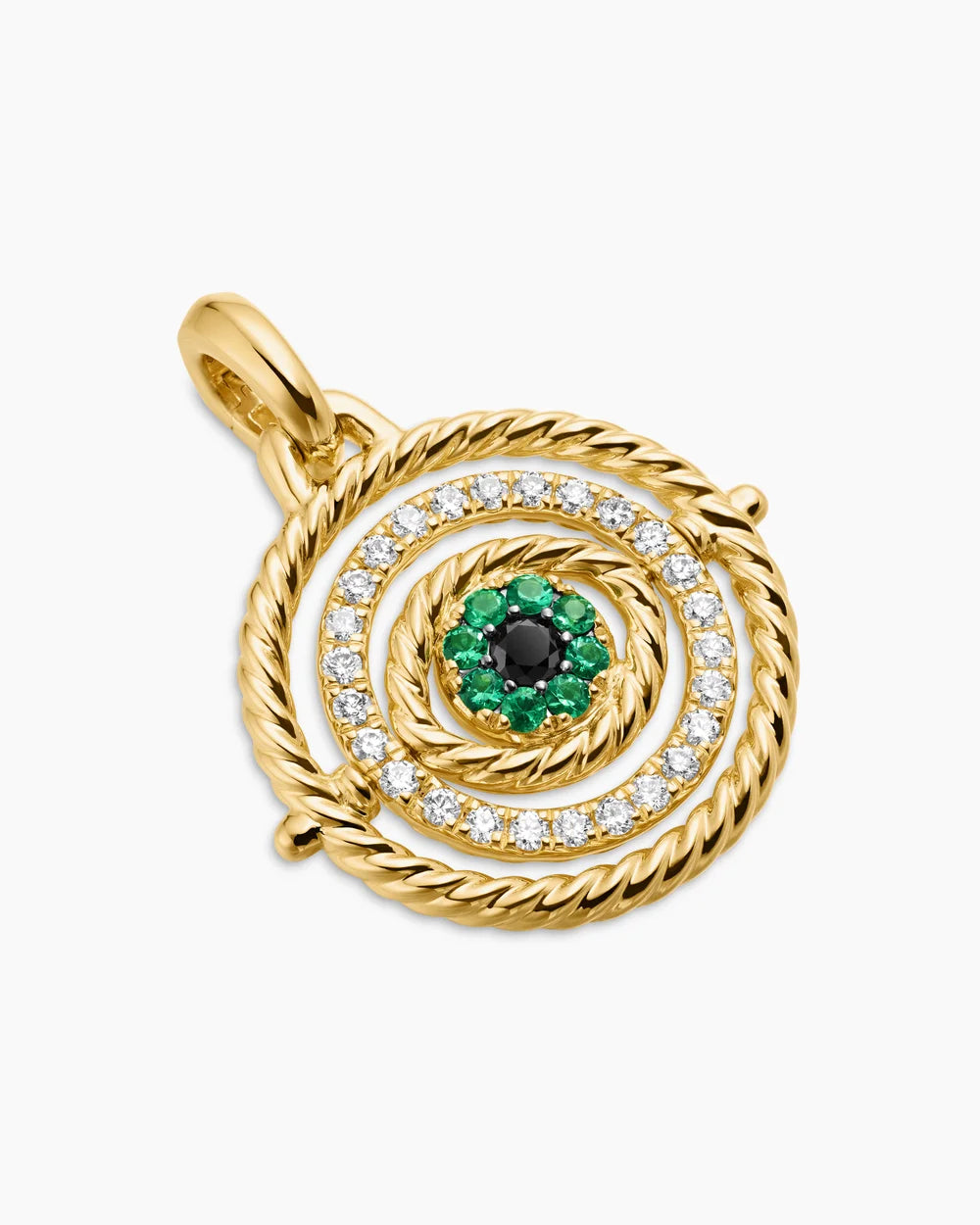 Evil Eye Mobile Amulet in 18K Yellow Gold with Pavé Emeralds and Diamonds