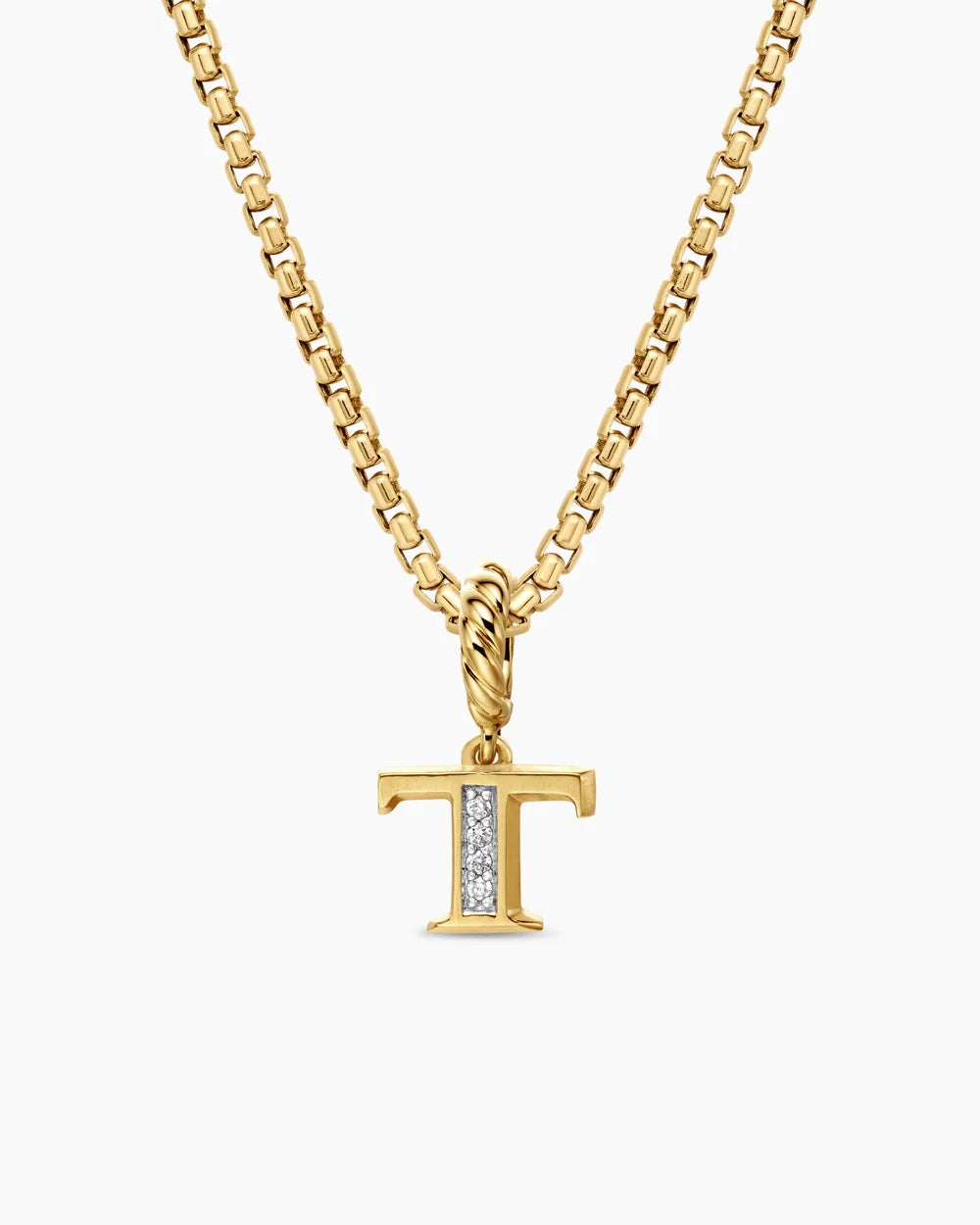 Pavé Initial Pendant 18K Yellow Gold with Diamond T