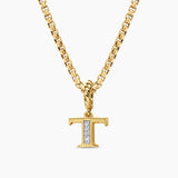 Pavé Initial Pendant 18K Yellow Gold with Diamond T