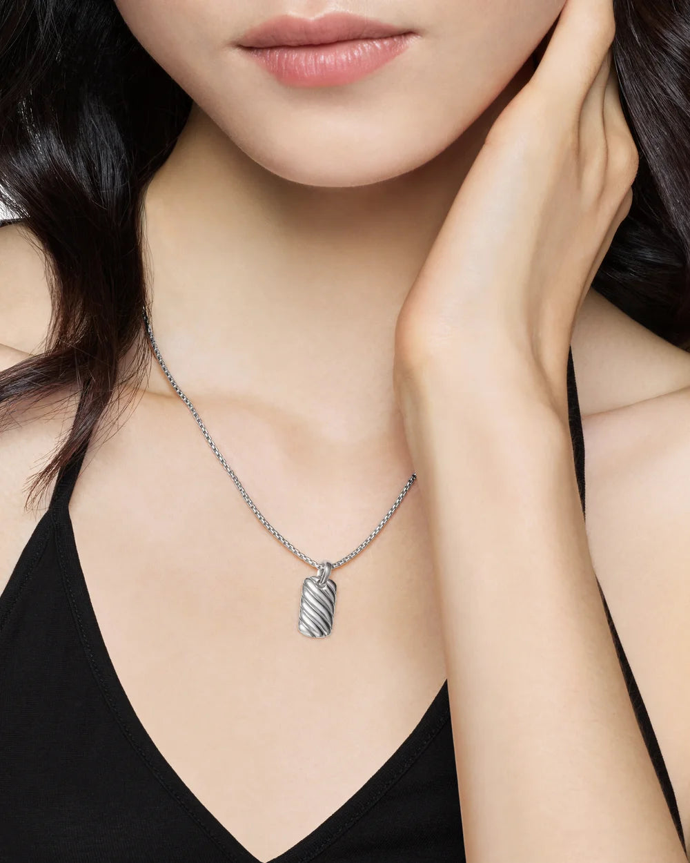 Petite Sculpted Cable Tag in Sterling Silver, 24mm