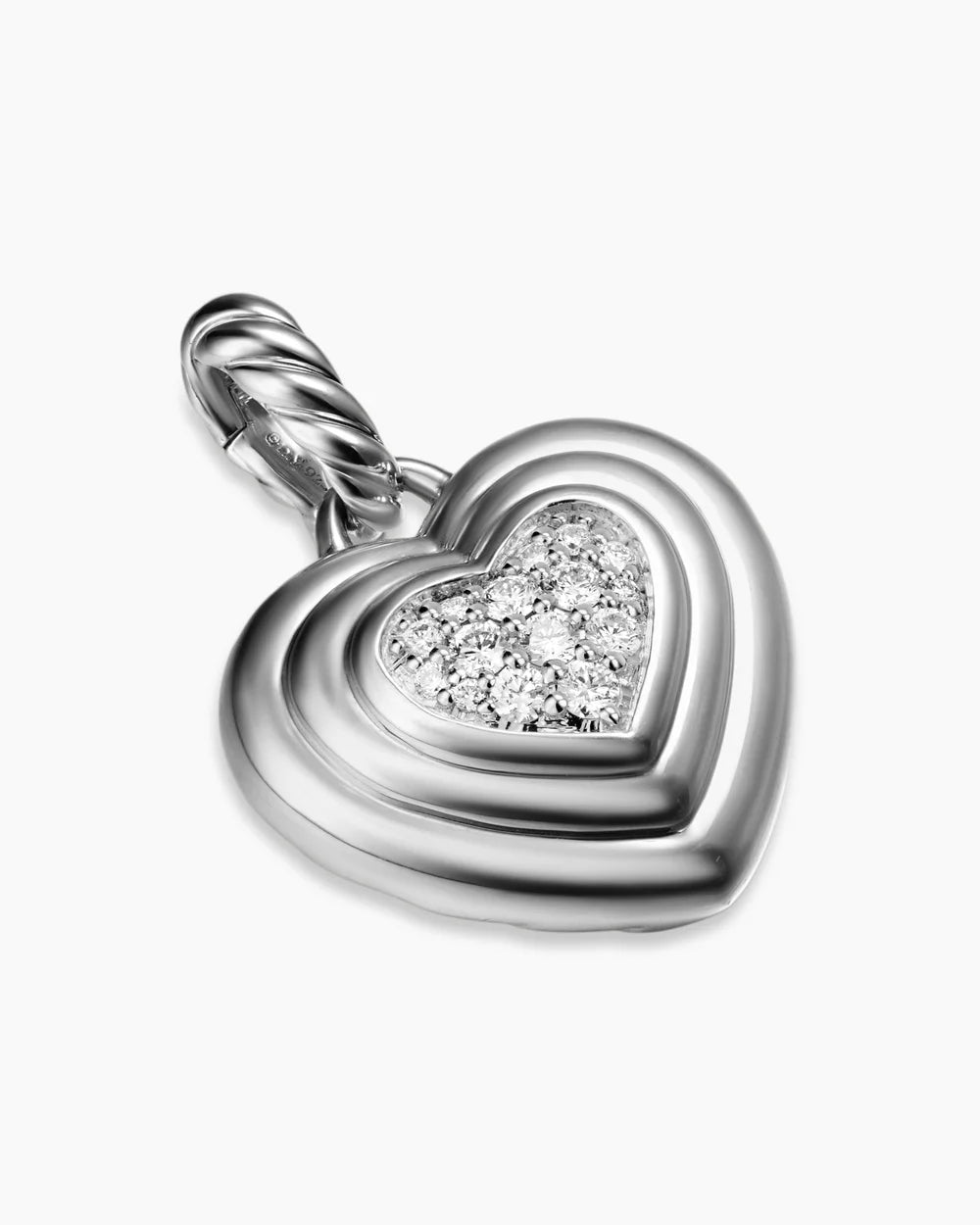 Puffy Heart Amulet Sterling Silver with Diamonds, 17mm