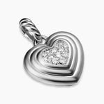 Puffy Heart Amulet Sterling Silver with Diamonds, 17mm