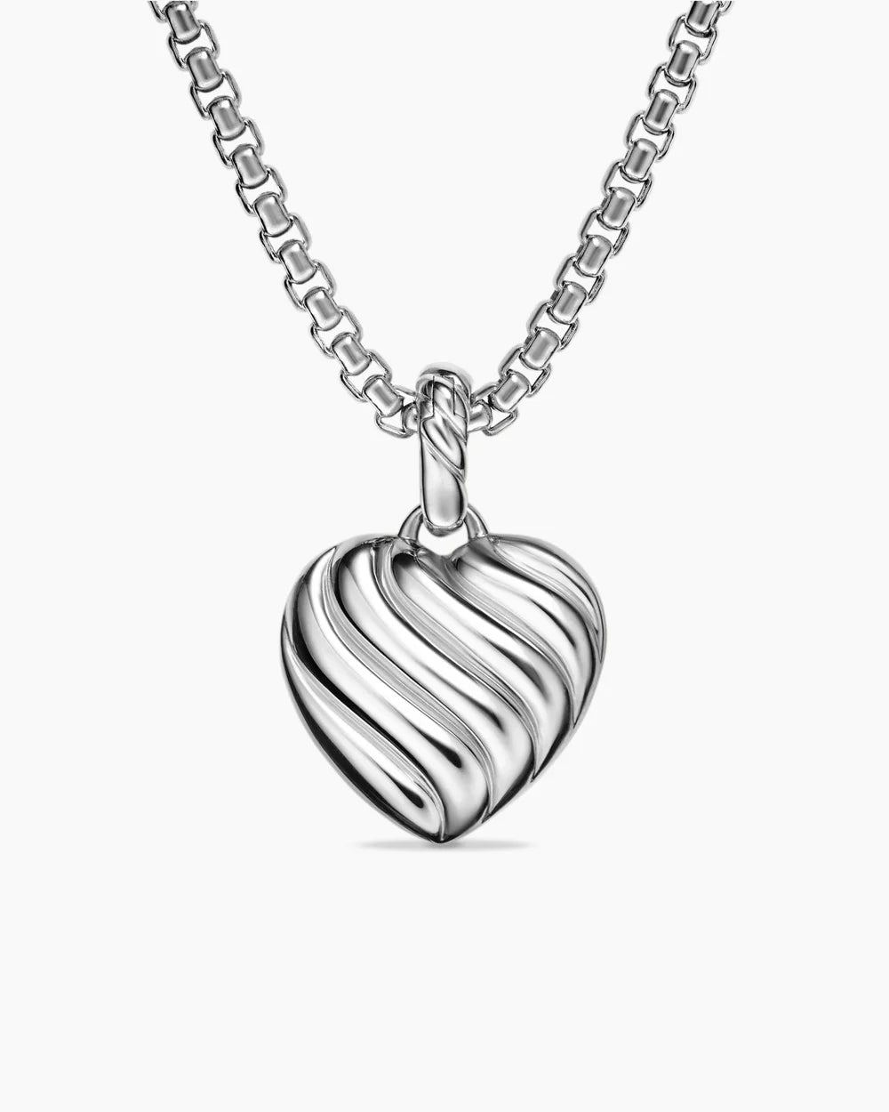 Puffy Heart Amulet Sterling Silver with Diamonds, 17mm