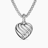 Puffy Heart Amulet Sterling Silver with Diamonds, 17mm