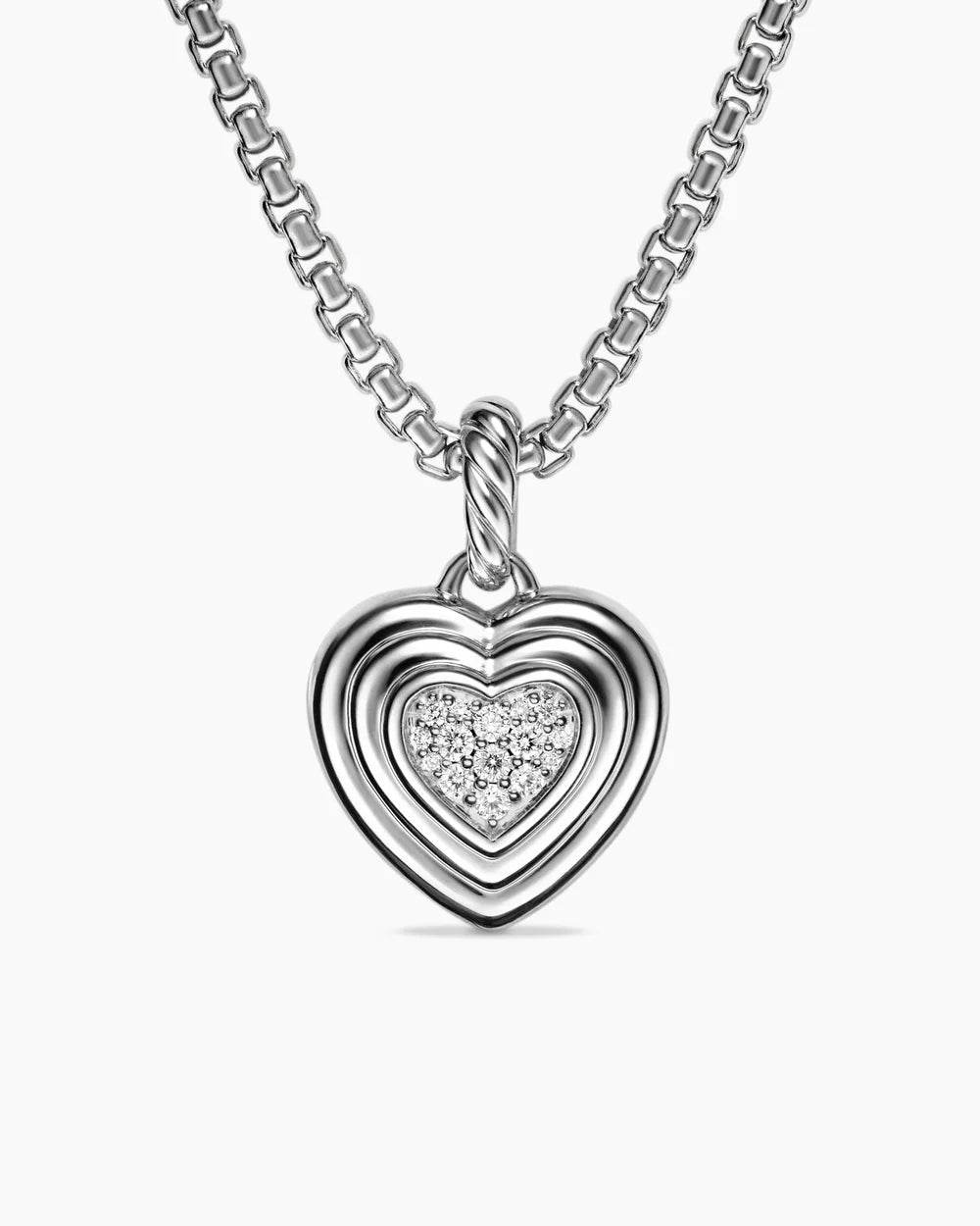 Puffy Heart Amulet Sterling Silver with Diamonds, 17mm