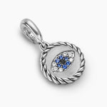 EVIL EYE AMULET Sterling Silver with Pavé Blue Sapphires and Diamonds, 12.6mm