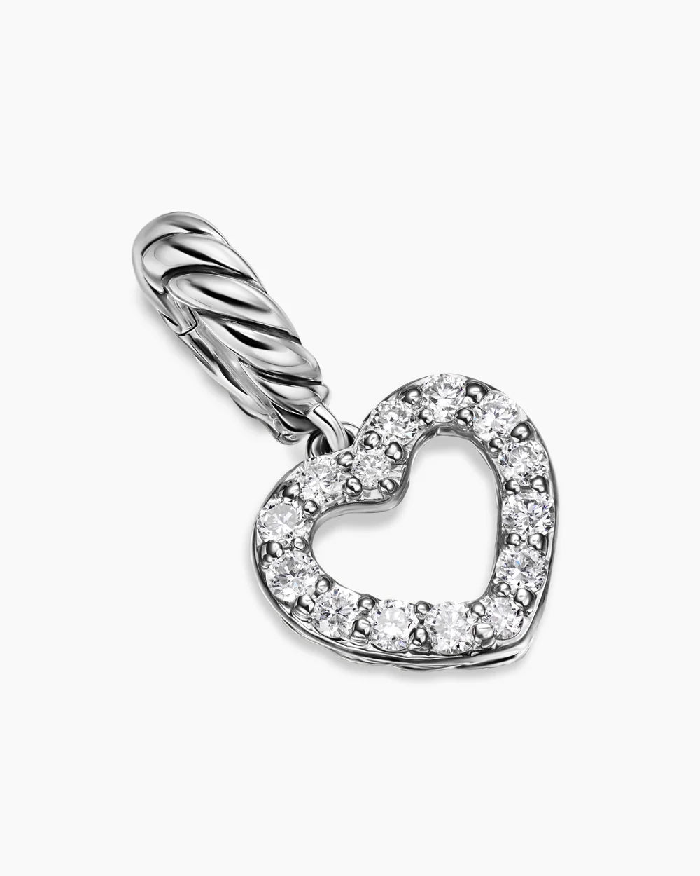Micro Pavé Open Heart Amulet Sterling Silver with Diamonds, 6.8mm