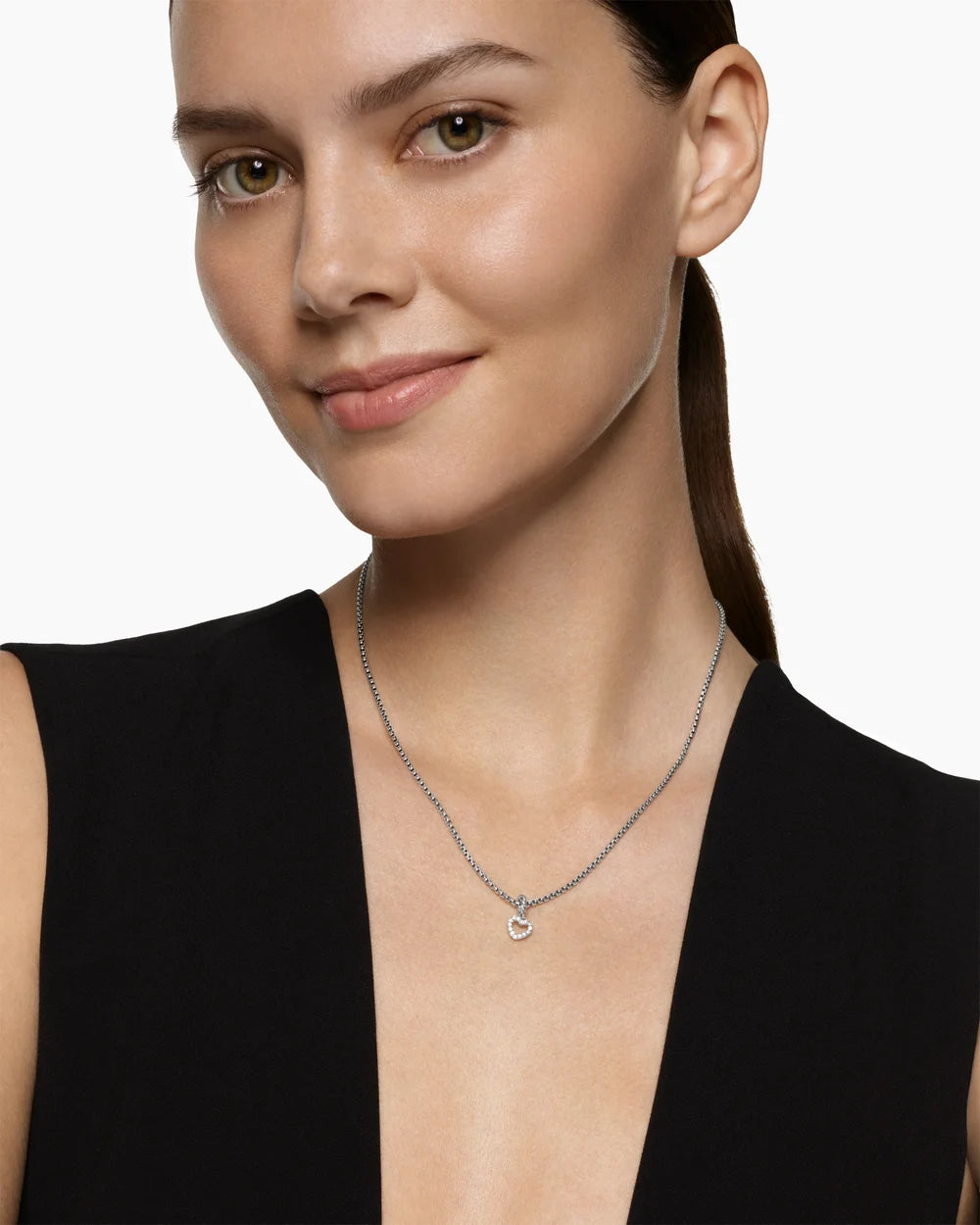 Micro Pavé Open Heart Amulet Sterling Silver with Diamonds, 6.8mm