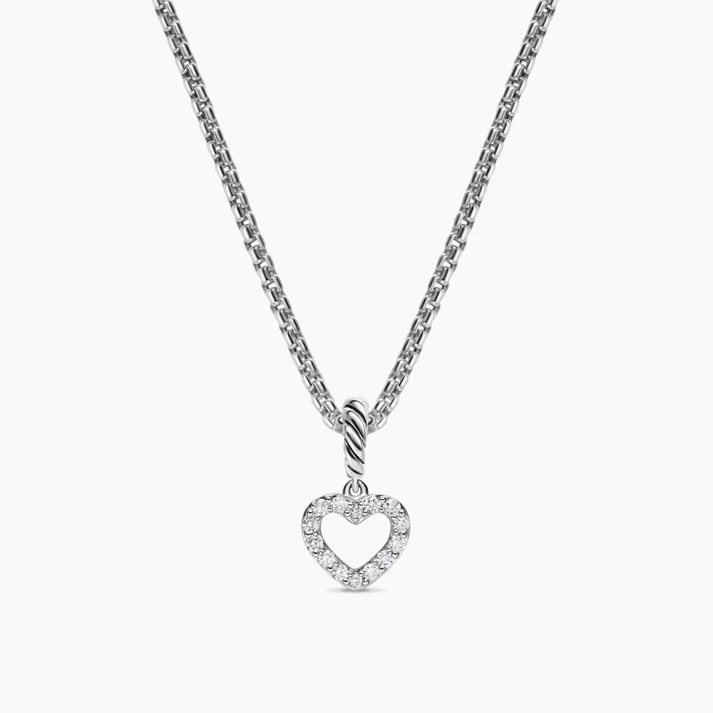 Micro Pavé Open Heart Amulet Sterling Silver with Diamonds, 6.8mm