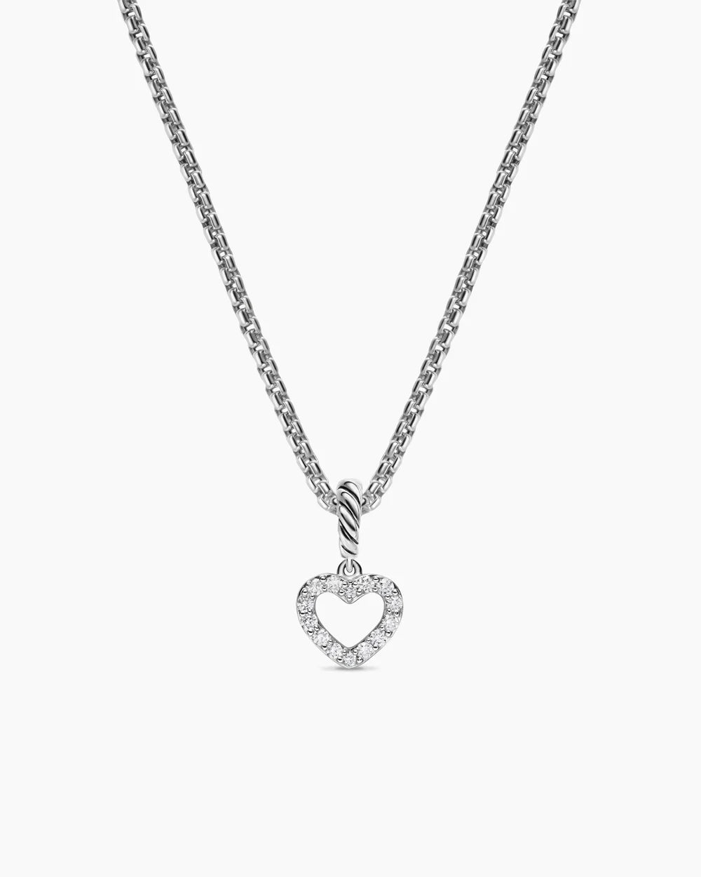 Micro Pavé Open Heart Amulet Sterling Silver with Diamonds, 6.8mm
