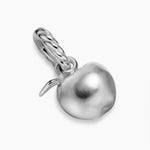 Silver necklace with an apple charm  on a white background, charm only