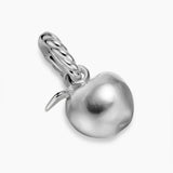 Silver necklace with an apple charm  on a white background, charm only