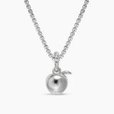 Back side of Silver necklace with an apple charm  on a white background