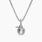 Silver necklace with an apple charm  on a white background