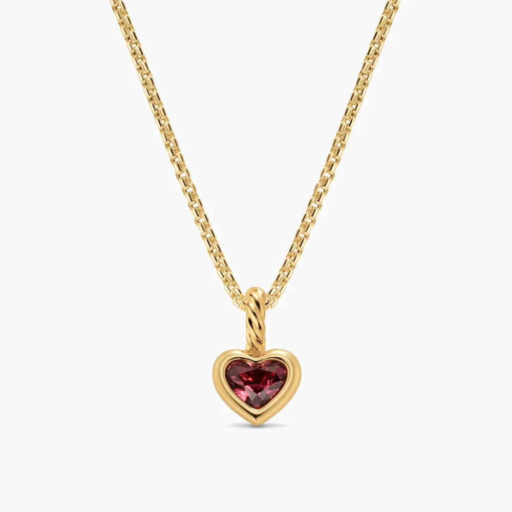 Read Heart Necklace on a Yellow Gold Chain and White Background.