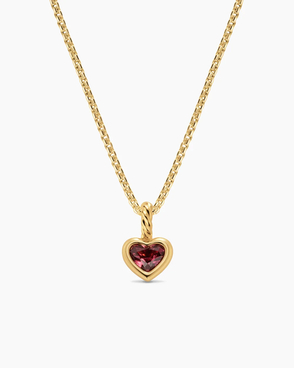 MINI HEART AMULET 18K Yellow Gold with Rhodolite Garnet, 7.2mm