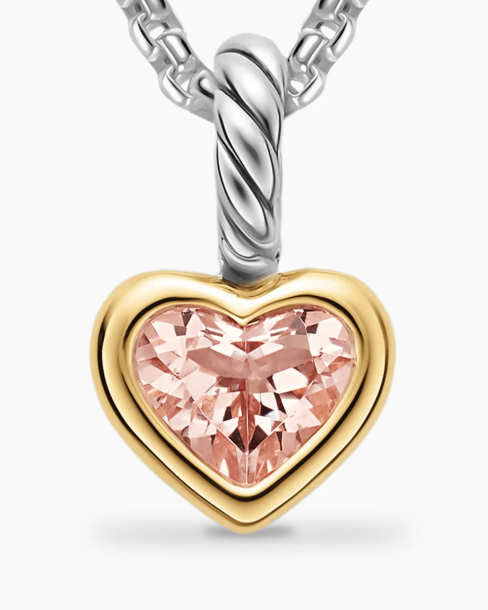 MINI HEART AMULET Sterling Silver with 14K Yellow Gold and Morganite, 7.2mm