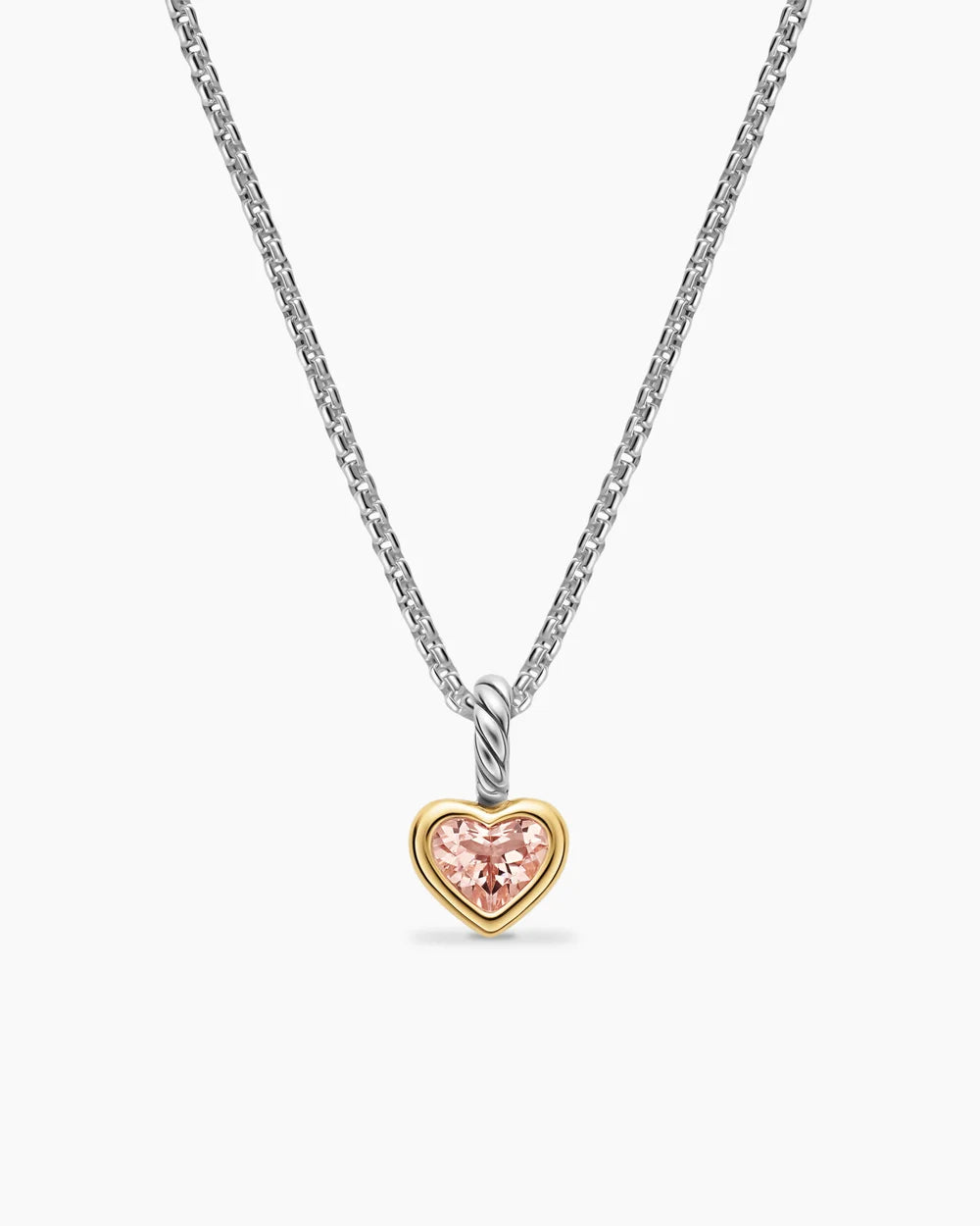 MINI HEART AMULET Sterling Silver with 14K Yellow Gold and Morganite, 7.2mm