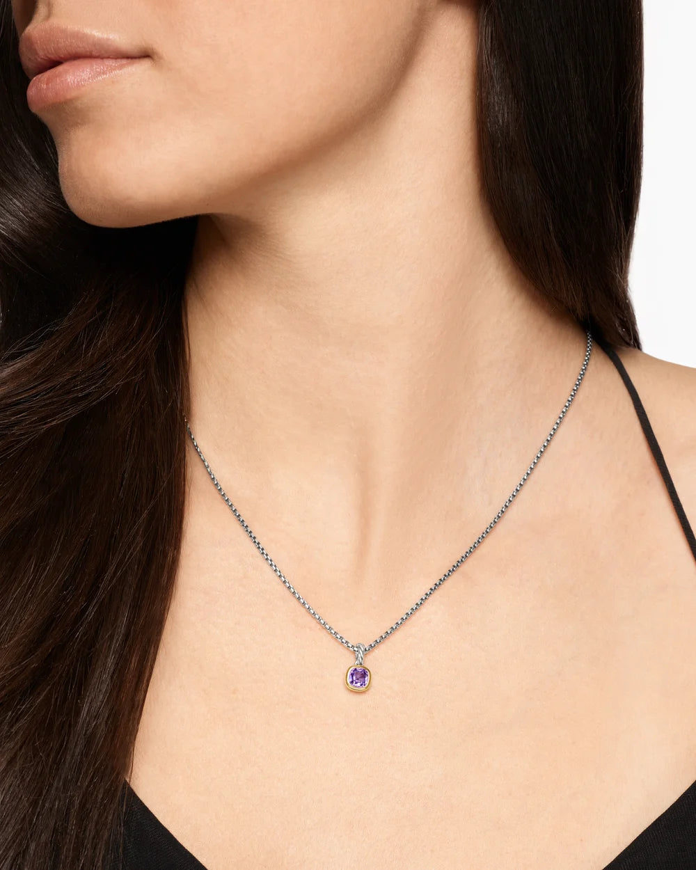 MINI CUSHION CUT AMULET Sterling Silver with 14K Yellow Gold and Amethyst, 5.5mm