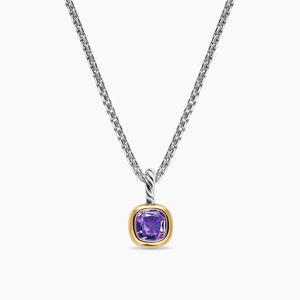 MINI CUSHION CUT AMULET Sterling Silver with 14K Yellow Gold and Amethyst, 5.5mm
