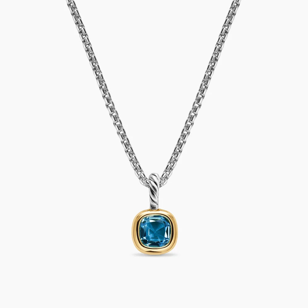 MINI CUSHION CUT AMULET Sterling Silver with 14K Yellow Gold and Hampton Blue Topaz, 5.5mm