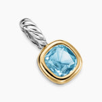 MINI CUSHION CUT AMULET Sterling Silver with 14K Yellow Gold  boarder and Sky Blue Topaz gemstone in the center.