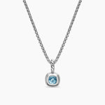 Back of the MINI CUSHION CUT AMULET Sterling Silver with 14K Yellow Gold  boarder and Sky Blue Topaz gemstone in the center.