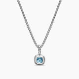 Back of the MINI CUSHION CUT AMULET Sterling Silver with 14K Yellow Gold  boarder and Sky Blue Topaz gemstone in the center.