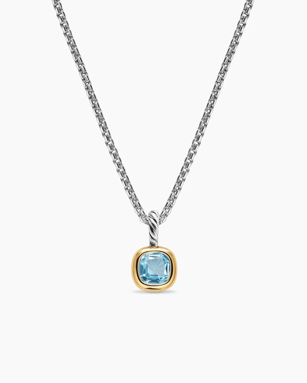 MINI CUSHION CUT AMULET Sterling Silver with 14K Yellow Gold and Sky Blue Topaz, 5.5mm