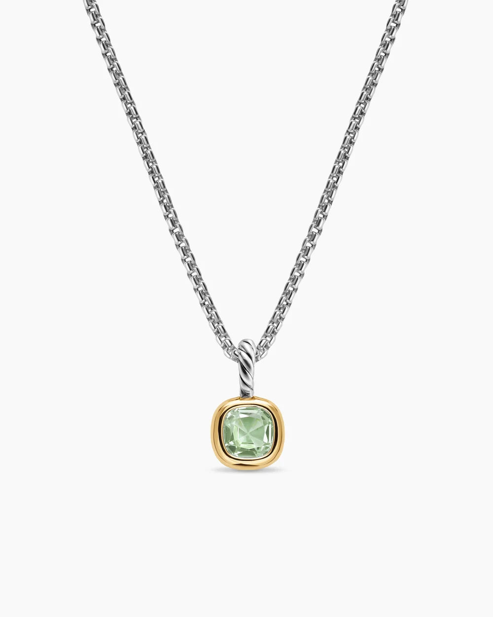 MINI CUSHION CUT AMULET Sterling Silver with 14K Yellow Gold and Prasiolite, 5.5mm