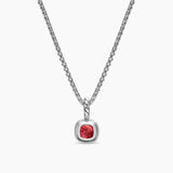 Back of the Amulet with red garnet gemstone and gold and silver accents on a white background on silver chain