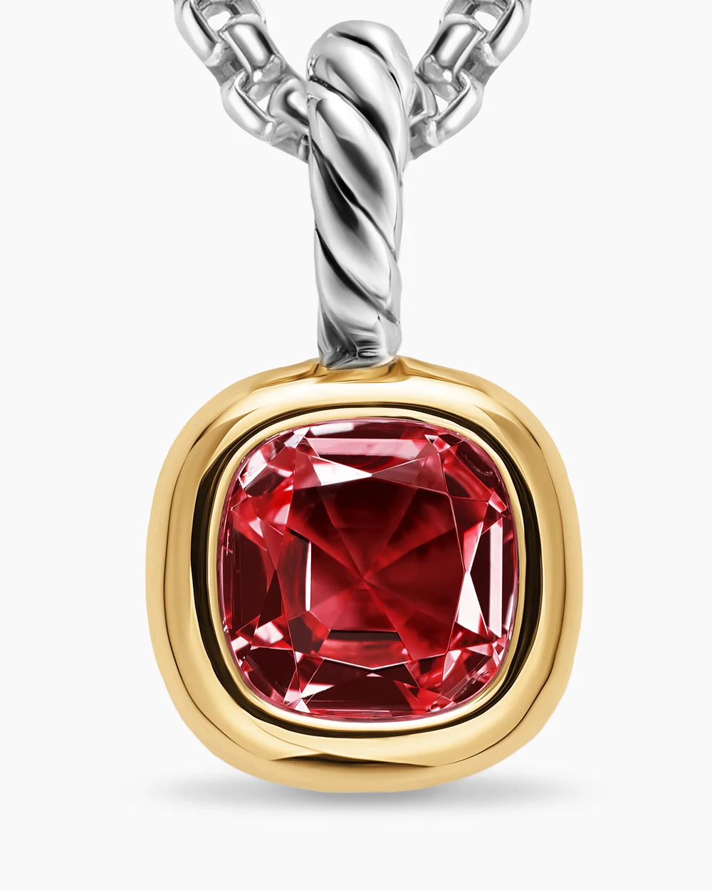 MINI CUSHION CUT AMULET Sterling Silver with 14K Yellow Gold and Rhodolite Garnet, 5.5mm