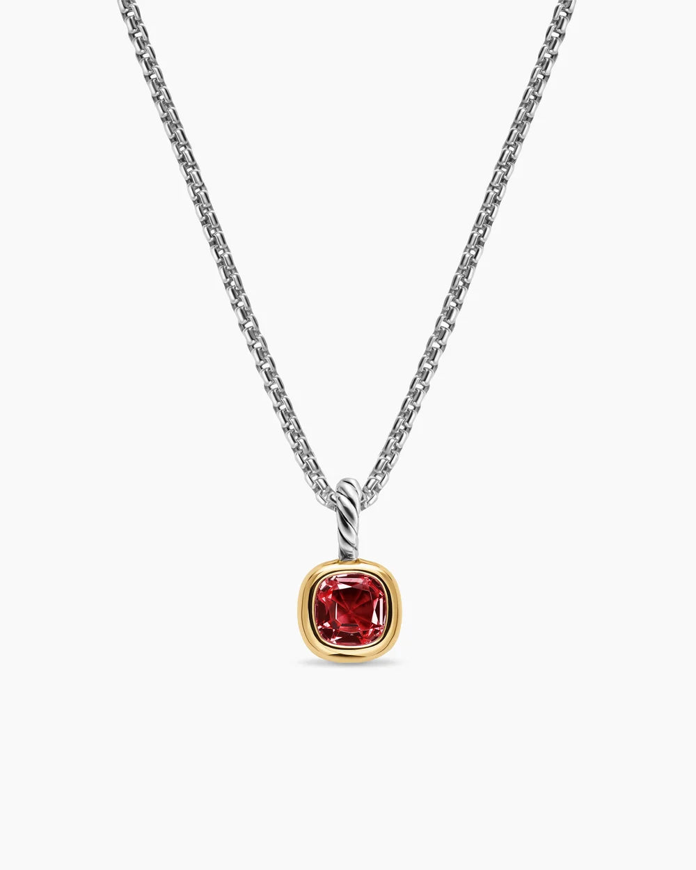 MINI CUSHION CUT AMULET Sterling Silver with 14K Yellow Gold and Rhodolite Garnet, 5.5mm