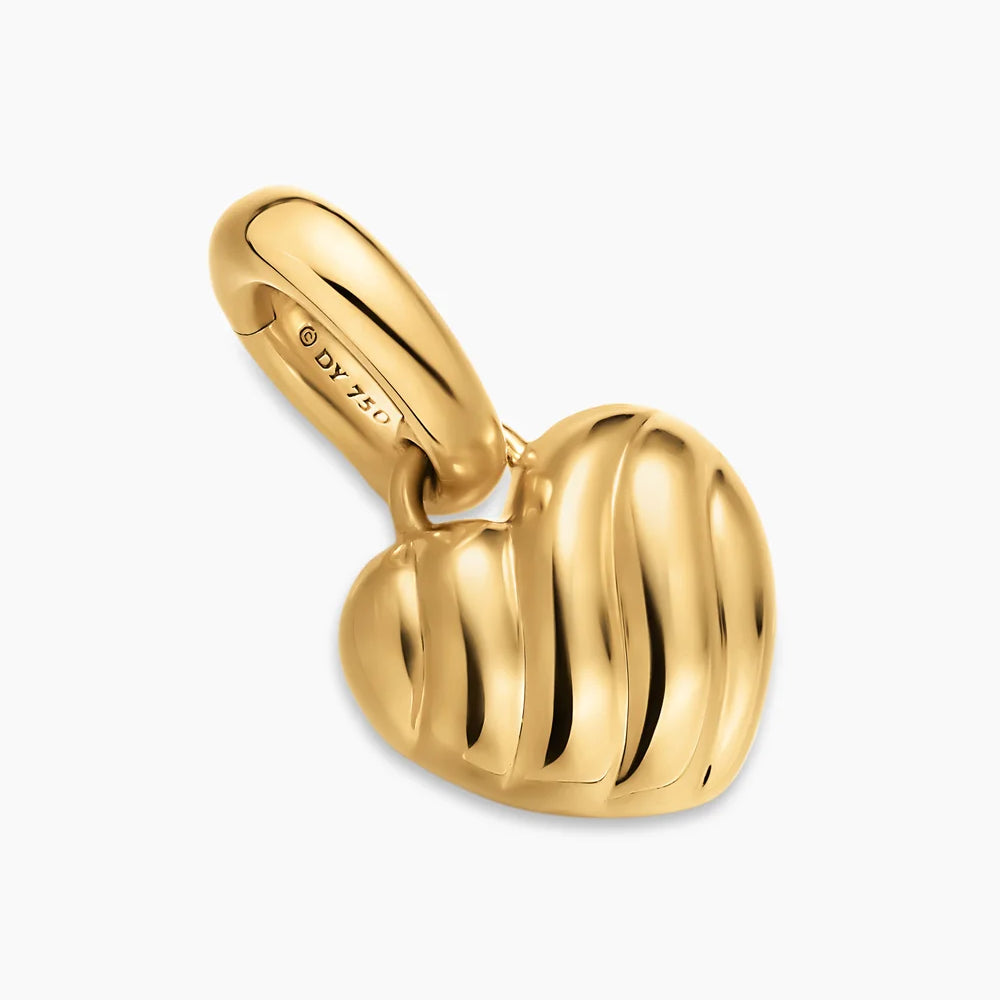 PETITE PUFFY CABLE HEART AMULET 18K Yellow Gold, 7.4mm