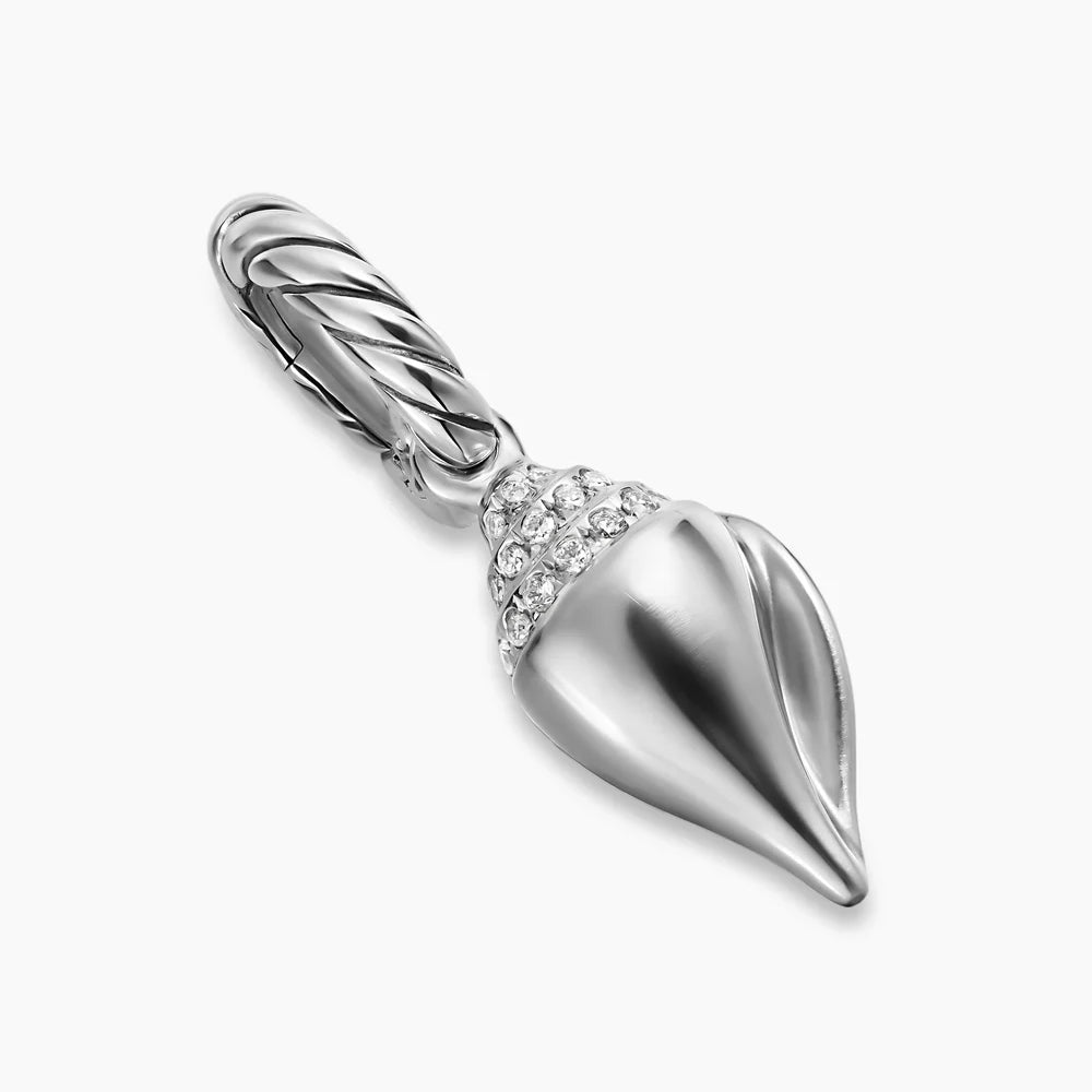 PETITE PAVÉ SHELL AMULET Sterling Silver with Diamonds, 15mm